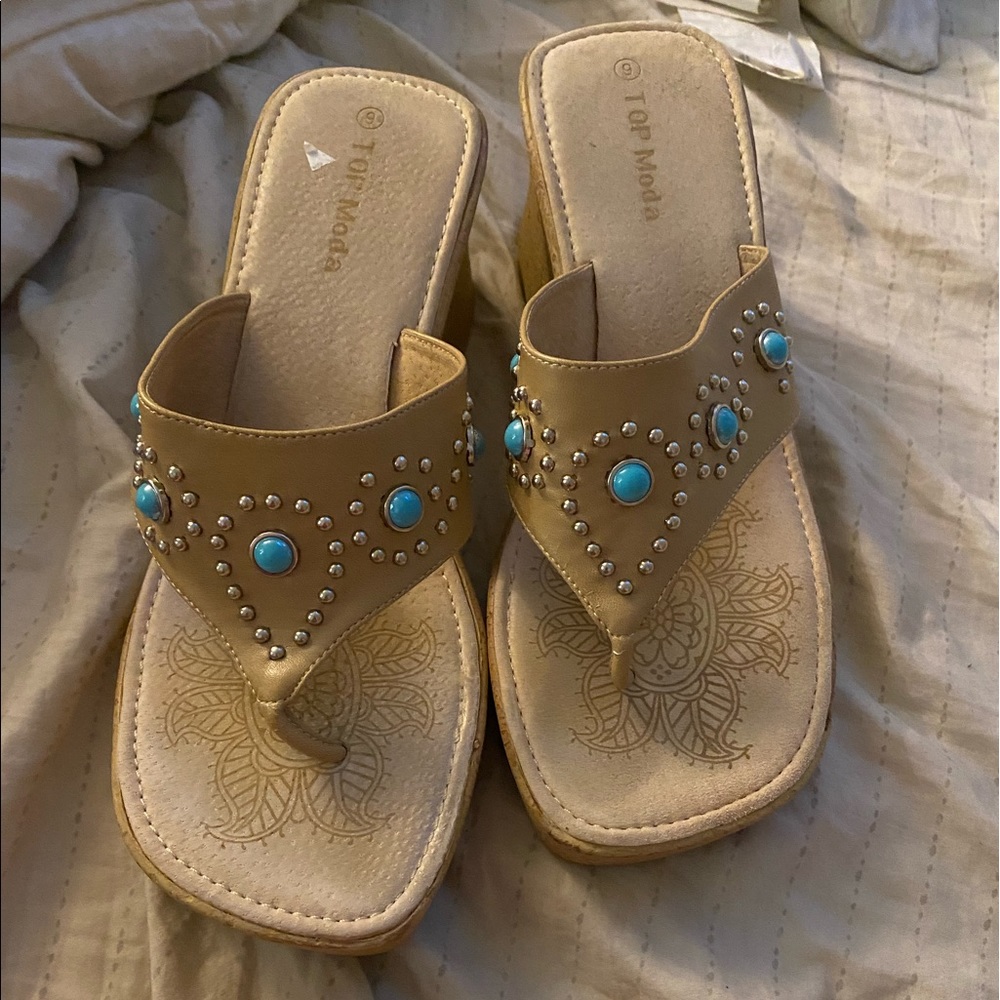 Top moda wedge flip flop sandals 9-10w